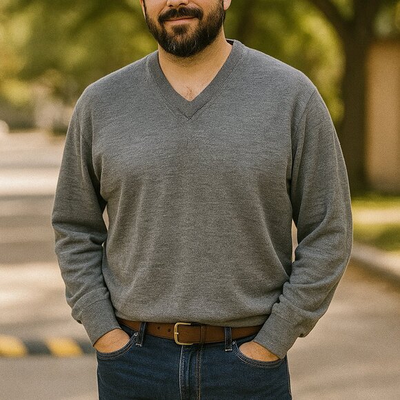 Joseph Abboud Merino Wool Sweater 2XLT Gray V-Neck Lightweight Pullover Casual - Picture 1 of 7